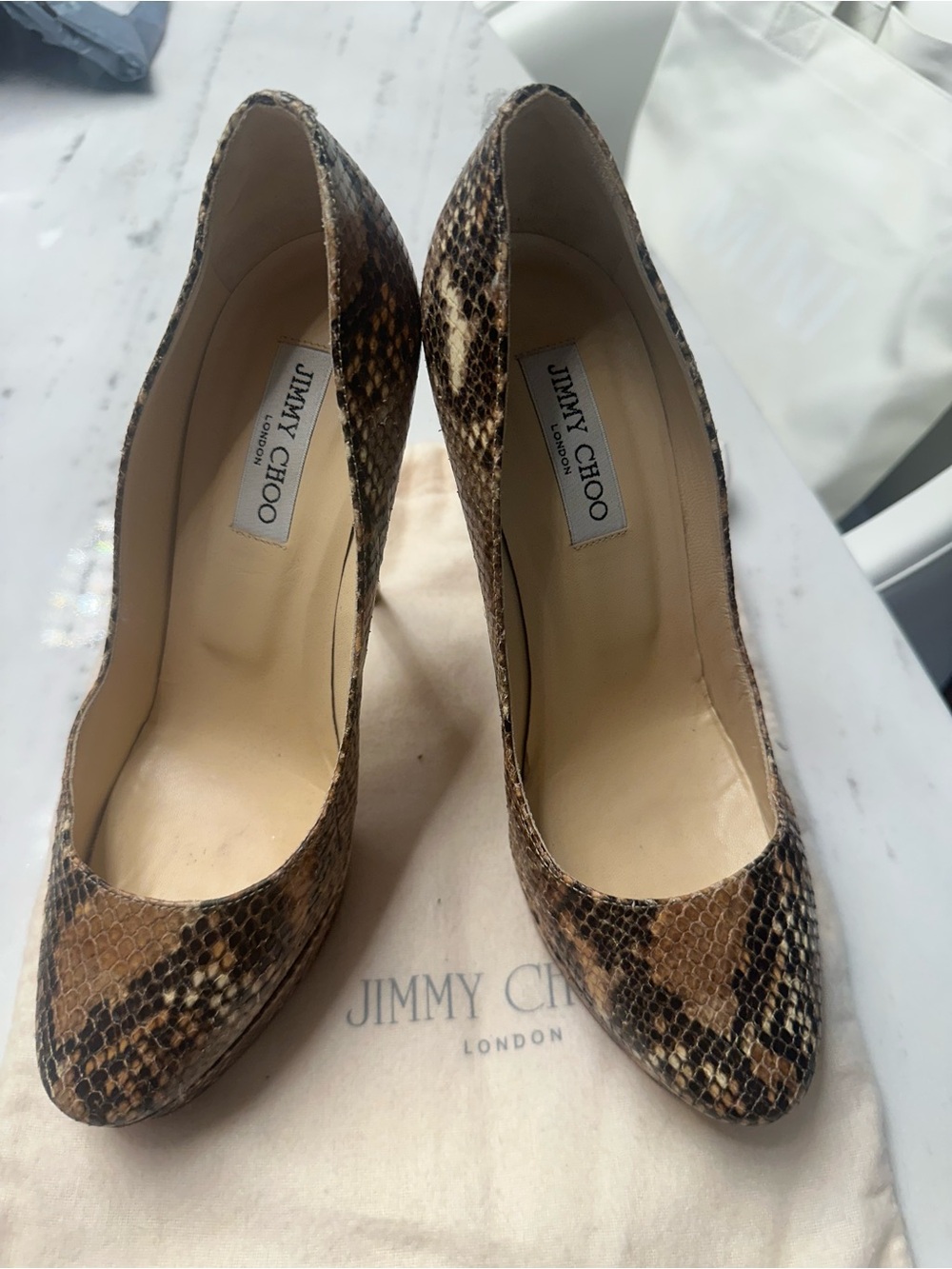 Jimmy Choo Brown Snakeskin Pointed Toe Pumps